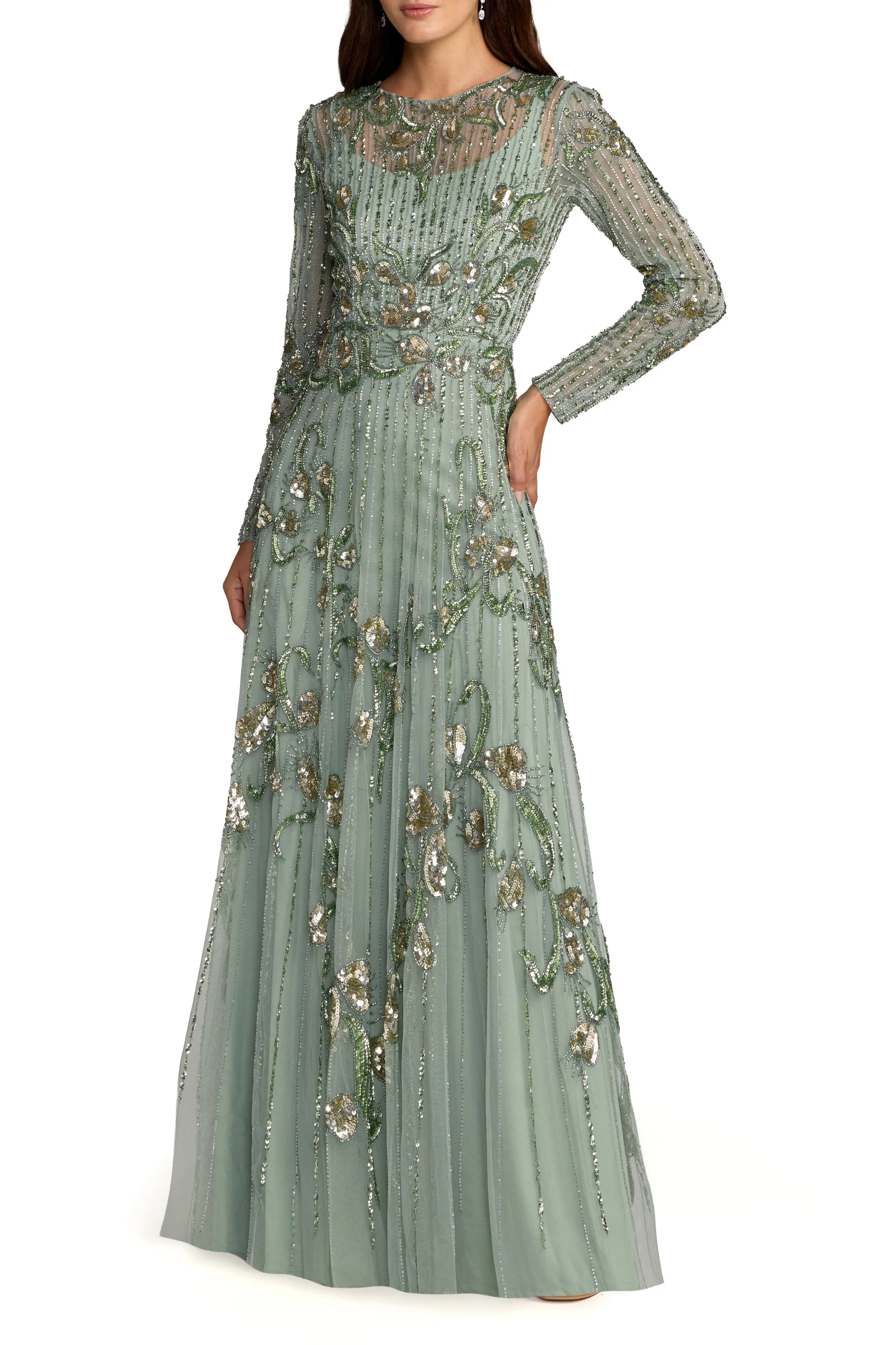 Embellished Tulle Long Sleeve A Line Gown (Women) | Nordstrom | Nordstrom