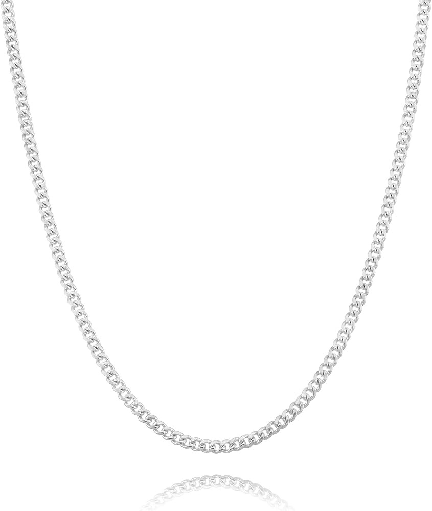 Solid 925 Sterling Silver 3.5/5/7/10mm Cuban Link Curb Chain Necklace for Men Women 925 Sterling ... | Amazon (US)