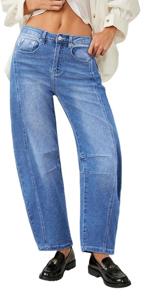 Genleck Barrel Jeans Women Wide Leg Cropped Jeans High Waisted Baggy Boyfriend Mom Denim Ankle Pa... | Amazon (US)