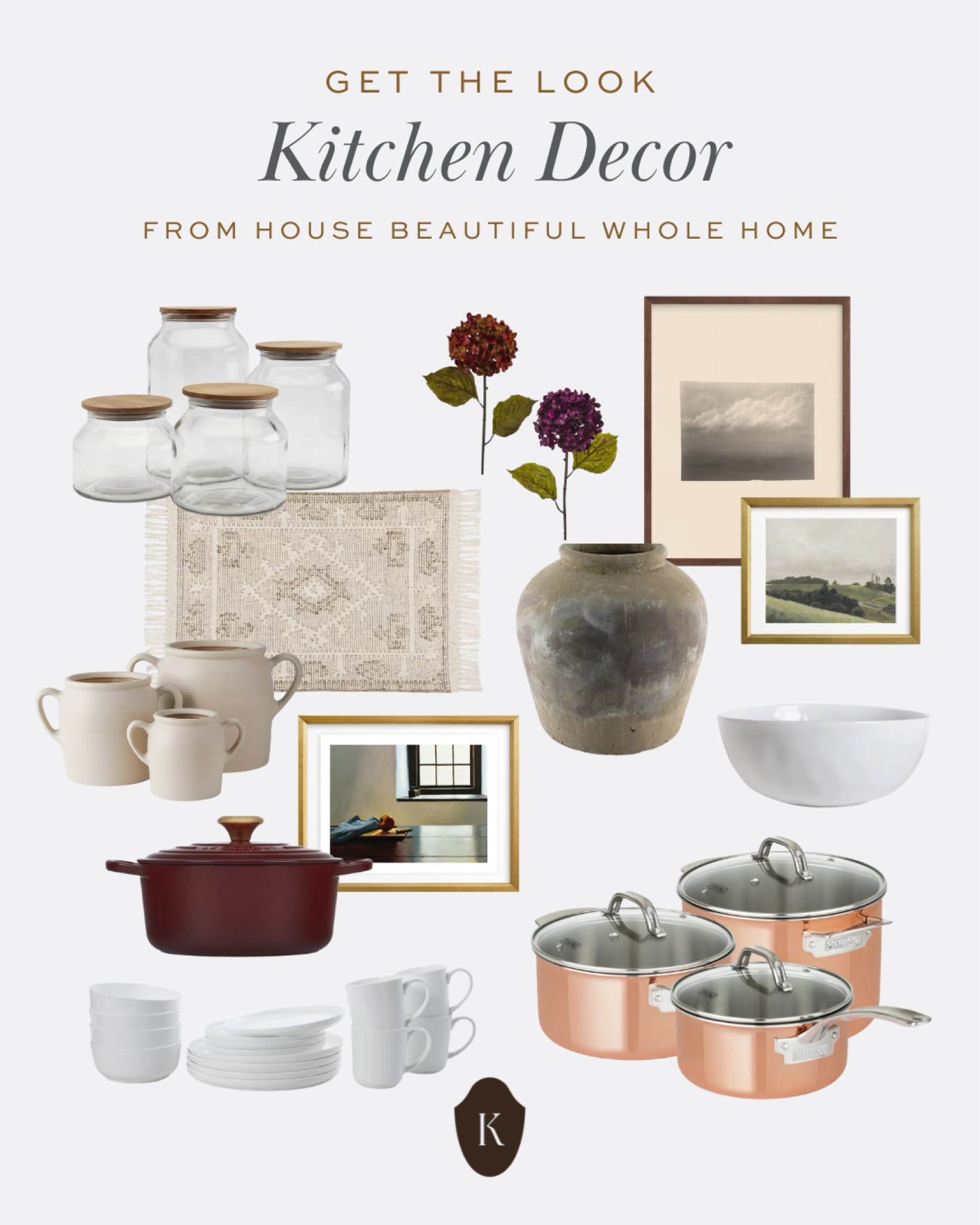 Kitchen decor in neutrals, copper, and rich plum hues. As seen in our kitchen design in the House Beautiful 2024 Whole Home. 

#LTKHome