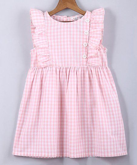 Beebay Pink & White Gingham Ruffle-Accent Side-Button A-Line Dress - Newborn, Infant, Toddler & G... | Zulily