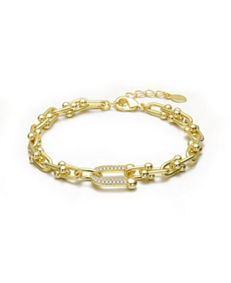 14K Gold Plated with Clear Cubic Zirconia Horse Shoe Link Bracelet. | Macy's