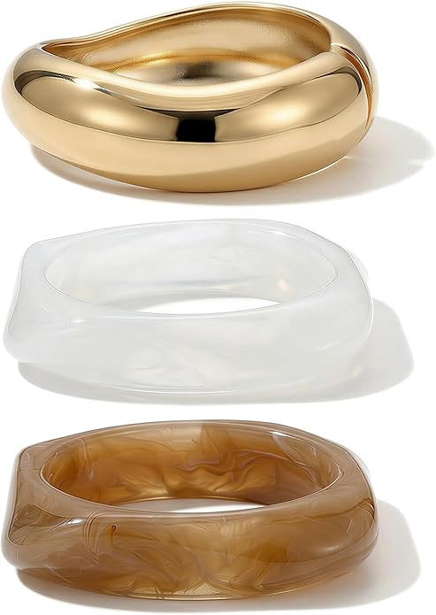 Chunky Gold Bracelet Resin Bangle Bracelets for Women 3Pcs Vintage Acrylic Wide Cuff Bracelet Mix... | Amazon (US)