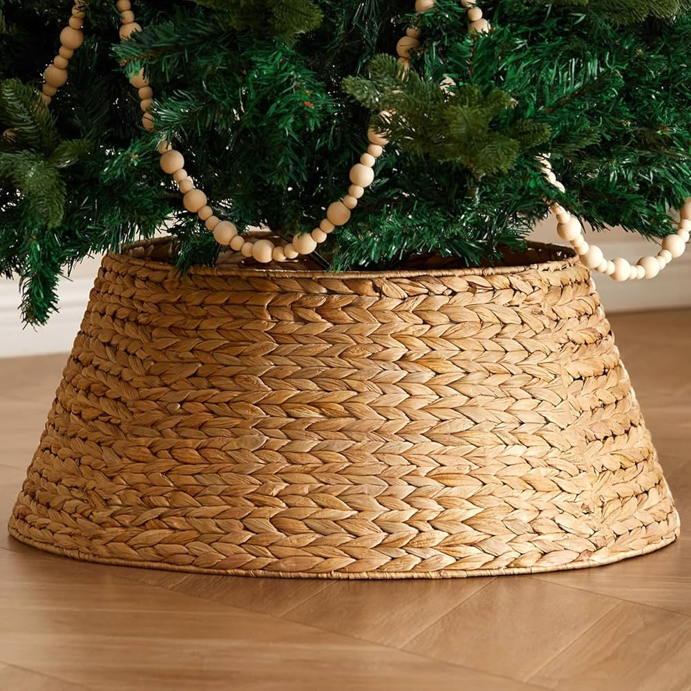 24in Hyacinth Woven Christmas Tree Collar - Elegant Rattan Basket for Christmas Tree Base Cover w... | Amazon (US)