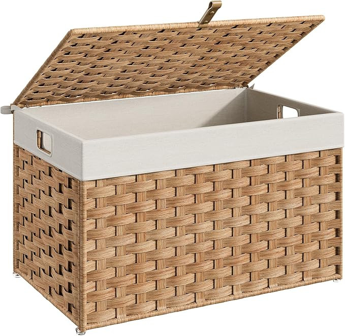 Amazon.com: HOOBRO Storage Basket with Lid, 17.2 Gallon (65L) Wicker Basket, Handwoven Blanket St... | Amazon (US)
