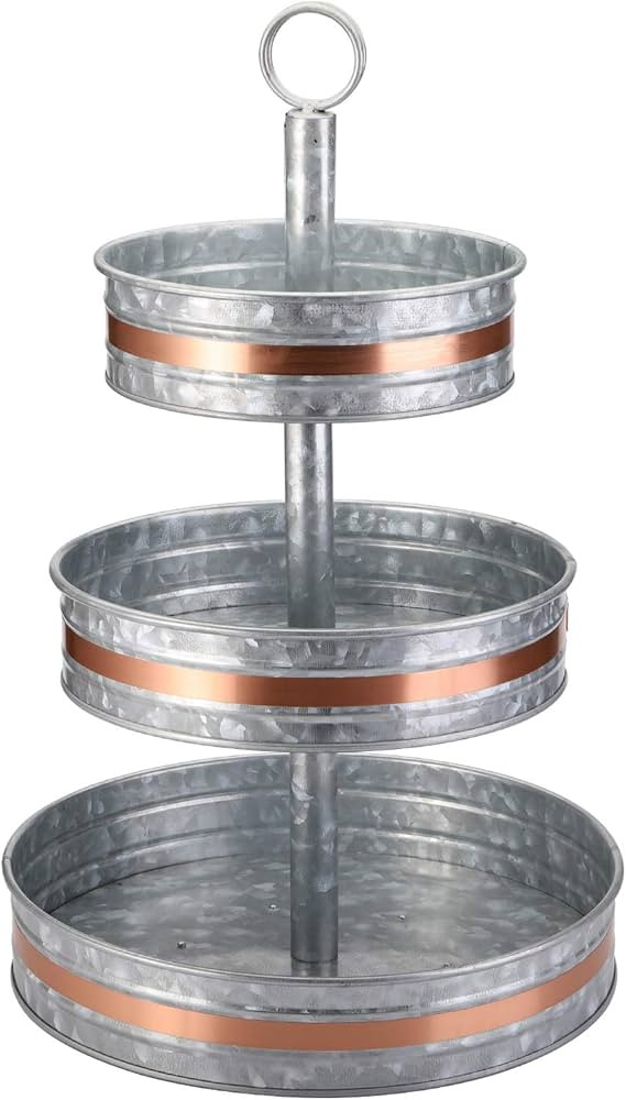 Cedilis Three Tiered Serving Stand, Rustic Metal Cupcake Stand, Galvanized Tiered Serving Tray fo... | Amazon (US)