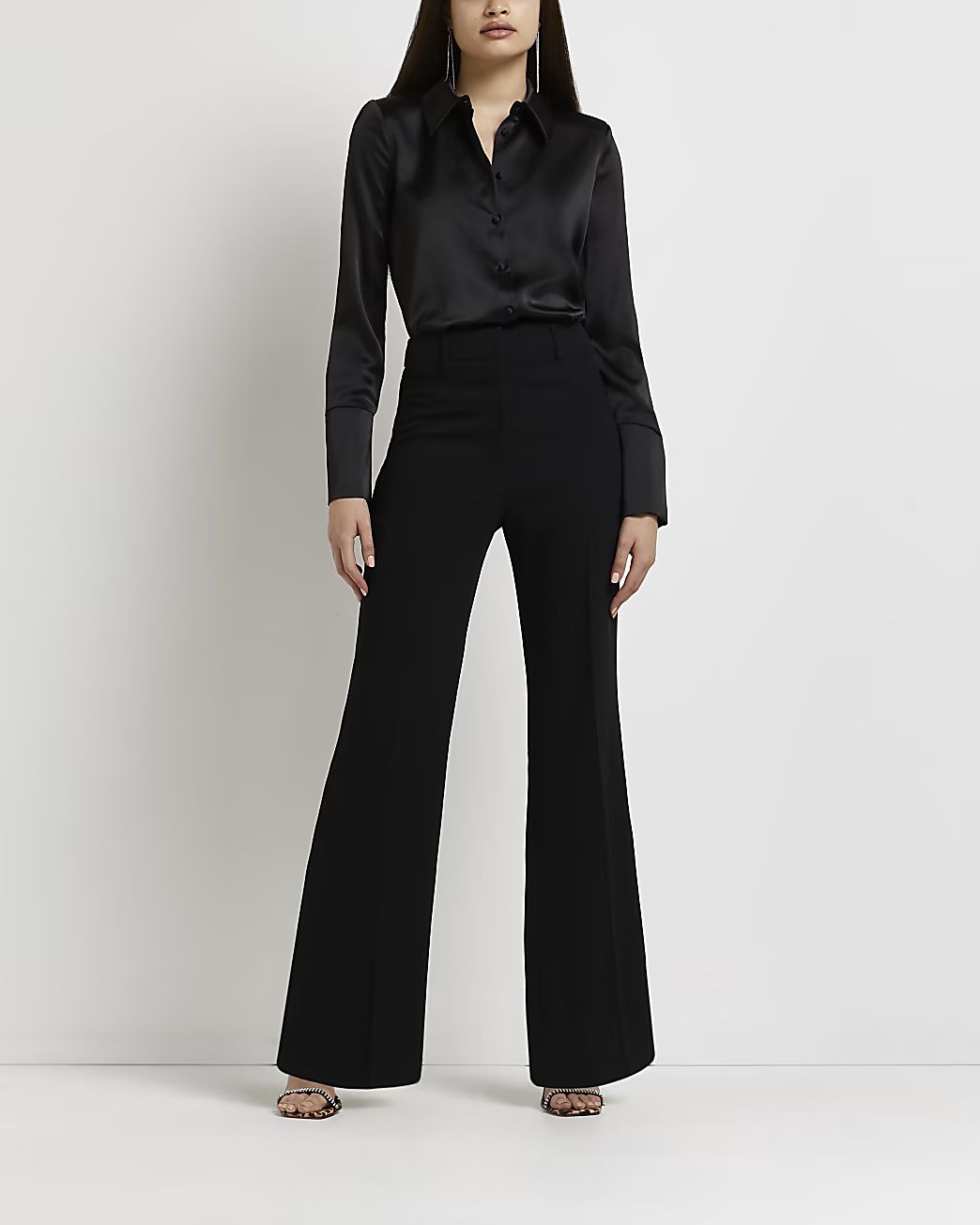 River Island Womens Black side split flared pants | River Island (US)