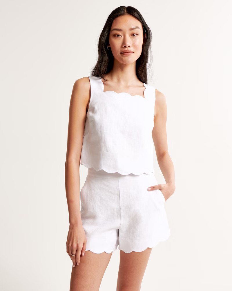 Premium Linen Scallop-Hem Tailored Short | Abercrombie & Fitch (US)