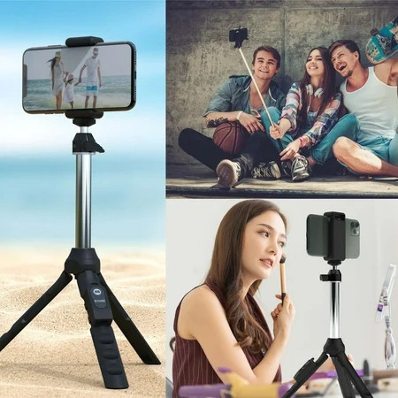 Bower 6-in-1 Multi Selfie Tripod with Smartphone & GoPro Mount, Rechargeable Wireless Remote - Black | Walmart (US)