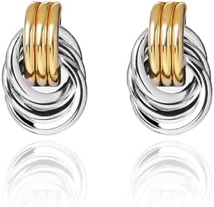 Gold and Silver Two Tone Knot Earrings for Women Gold Statement Earrings Elegant Chunky Double Ho... | Amazon (US)