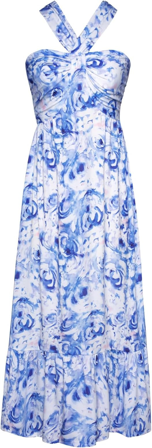 GRACE KARIN 2025 Women's Criss Cross Halterneck Sleeveless Summer Floral Print Flowy A Line Maxi ... | Amazon (US)