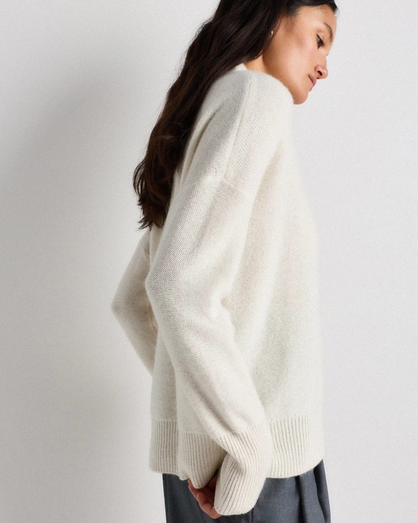 Mongolian Cashmere Funnel Neck Sweater in Ivory | Quince