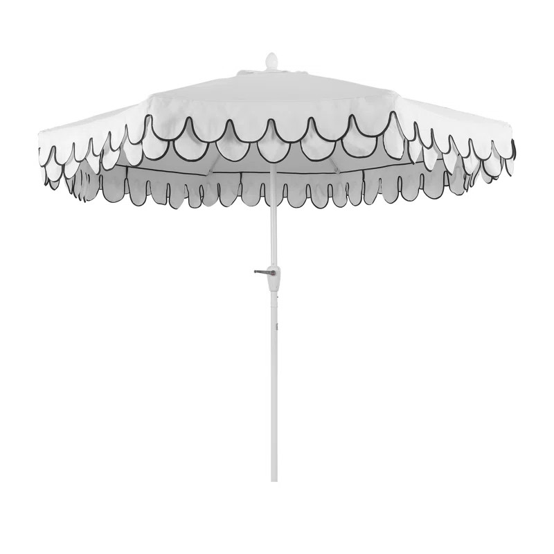 Tracy 9 ft. Coastal Octagon Outdoor Market Patio Umbrella with Scalloped Fringe, Crank Lift & Til... | Wayfair North America