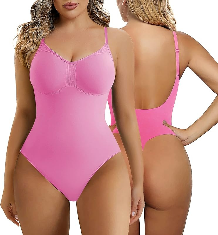 SHAPERX Low Back Bodysuit for Women Tummy Control Shapewear Seamless Sculpting Body Shaper Thong Tan | Amazon (US)