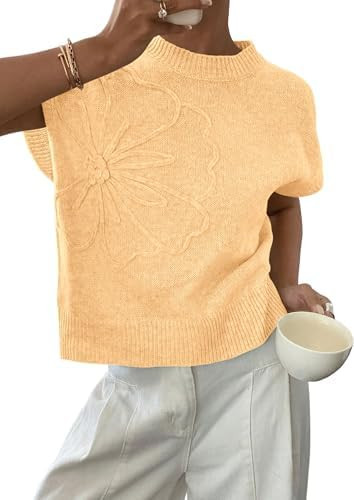 PRETTYGARDEN Women's 2026 Spring Sweater Vest Trendy Flower Knit Short Sleeve Cute Pullover Tank ... | Amazon (US)