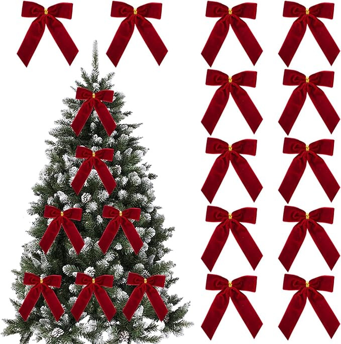 12pcs Small Christmas Velvet Bows 3.5 Inch Rustic Wreath Gift Bows Vintage Xmas Velvet Ribbon Bow... | Amazon (UK)