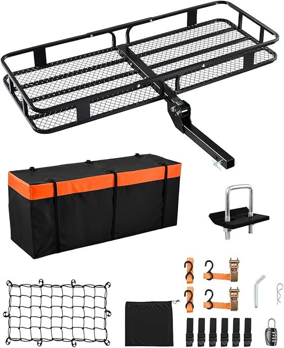 VEVOR 60x24x6 Folding Hitch Carrier - 500lb Capacity Cargo Basket & Waterproof Bag, Fits 2" Hitch... | Amazon (US)