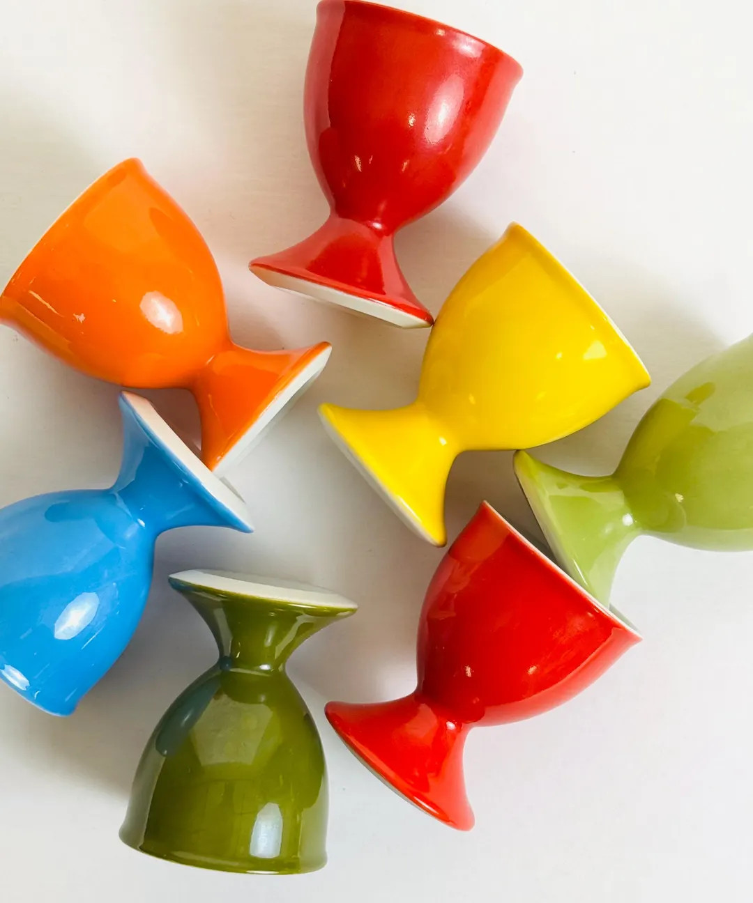 Vintage Multicolor Ceramic Egg Cups Set of 7 - Etsy | Etsy (US)