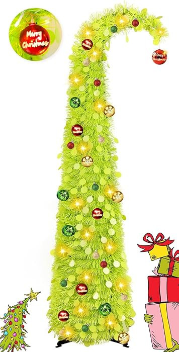 MACTING Whimsical Christmas Tree with Ball String Lights 5FT Green Pop Up Curved Tree with 15 Bal... | Amazon (US)