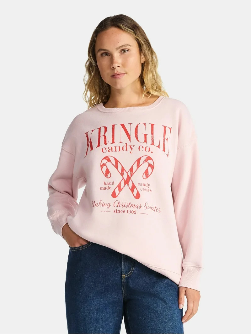 Women's Christmas Kringle Canes Graphic Fleece from Holiday Time, Sizes S-XXXL | Walmart (US)
