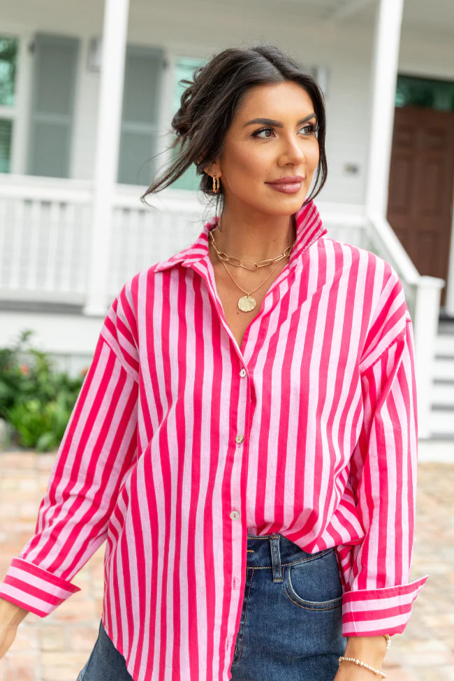 Making It Pink Multi Striped Button Down Top SALE | Pink Lily