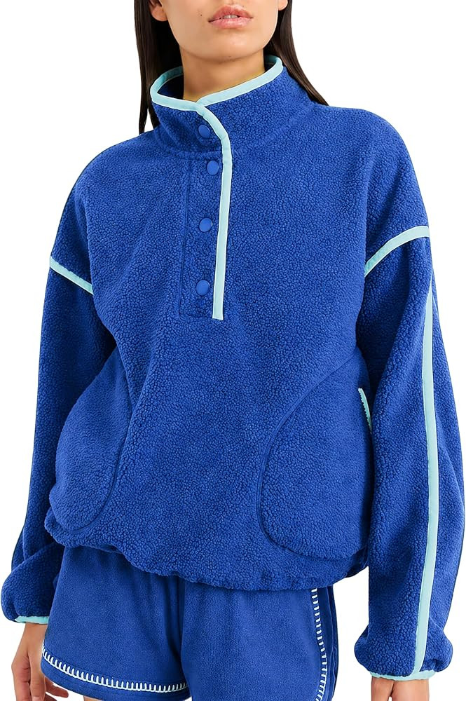 Huaqiao Womens Long Sleeves Fuzzy Fleece Jacket Pullover Warm Sherpa Coat | Amazon (US)