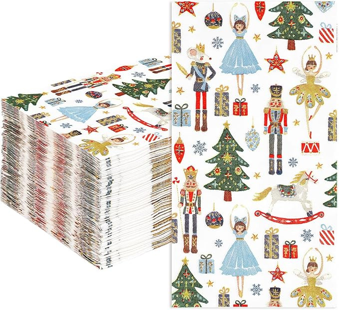 100Pcs Christmas Paper Napkins 3 Ply Watercolor Nutcracker Disposable Absorbent Hand Towels Chris... | Amazon (US)