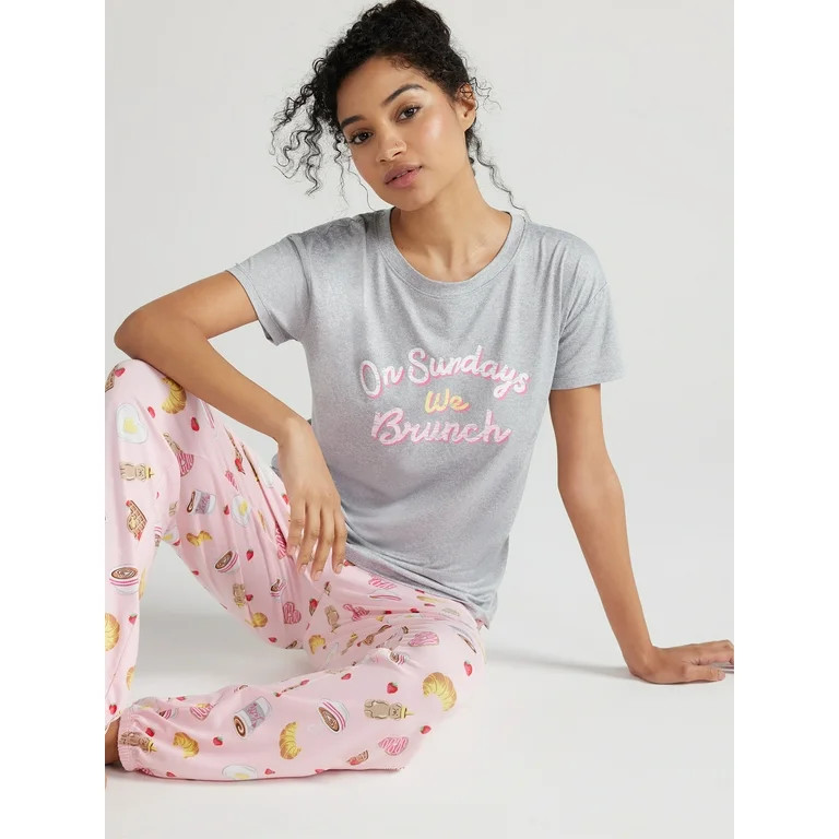 Joyspun Women’s Short Sleeve Tee and Joggers Pajama Set, 2-Piece, Sizes S to 3X | Walmart (US)