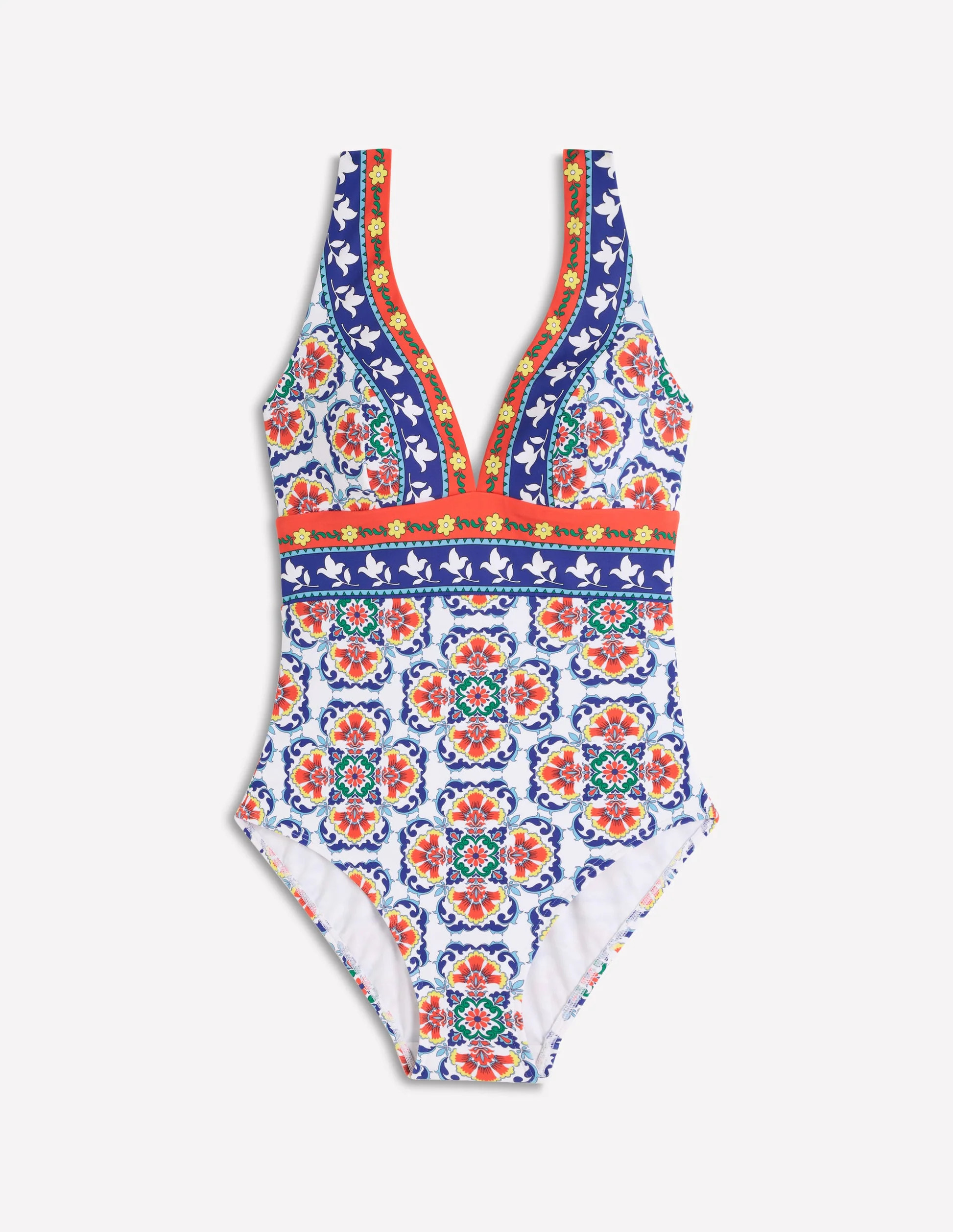 Porto V-neck Swimsuit-Multi, Ornamental Trellis | Boden (US)