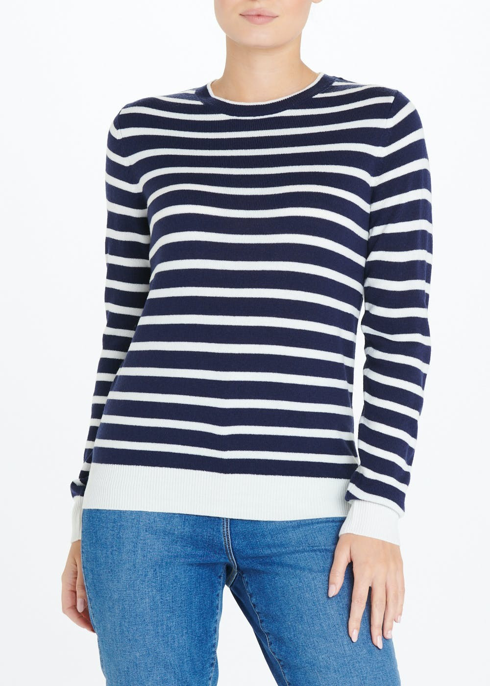 Striped Super Soft Crew Neck Jumper – Navy | Matalan (UK)