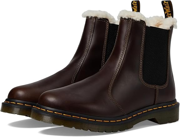 Dr. Martens Womens 2976 Leonore Faux Fur Lined Chelsea Boots Dark Khaki UK 4 (US Women's 6) M | Amazon (US)