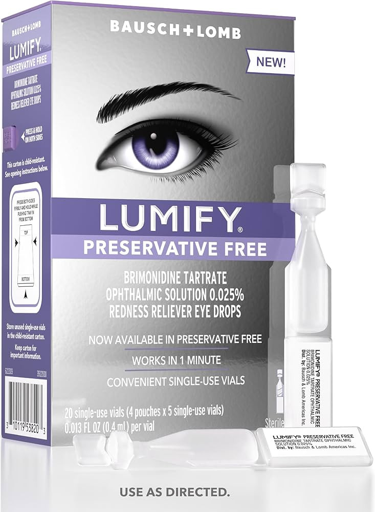 LUMIFY Redness Reliever Preservative Free Eye Drops, 20 Single Use Vials, Fast Acting, Only PF Dr... | Amazon (US)