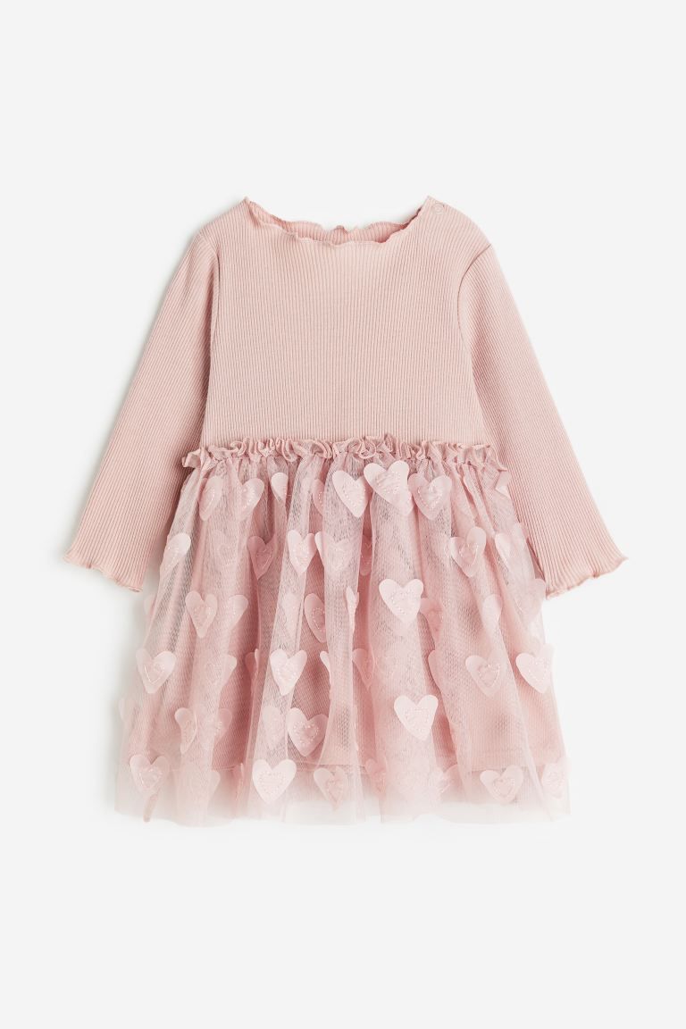 Jersey Dress with Tulle Skirt - Dusty pink/hearts - Kids | H&M US | H&M (US + CA)