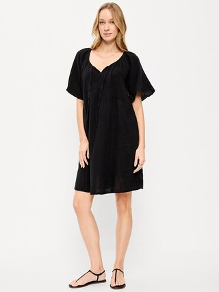 Crinkle Gauze Flutter-Sleeve Mini Swing Dress | Old Navy (US)