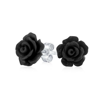Bling Jewelry Romantic 3D Carved Flower Black Rose Stud Earrings Lightweight 10MM Color - Black | Target