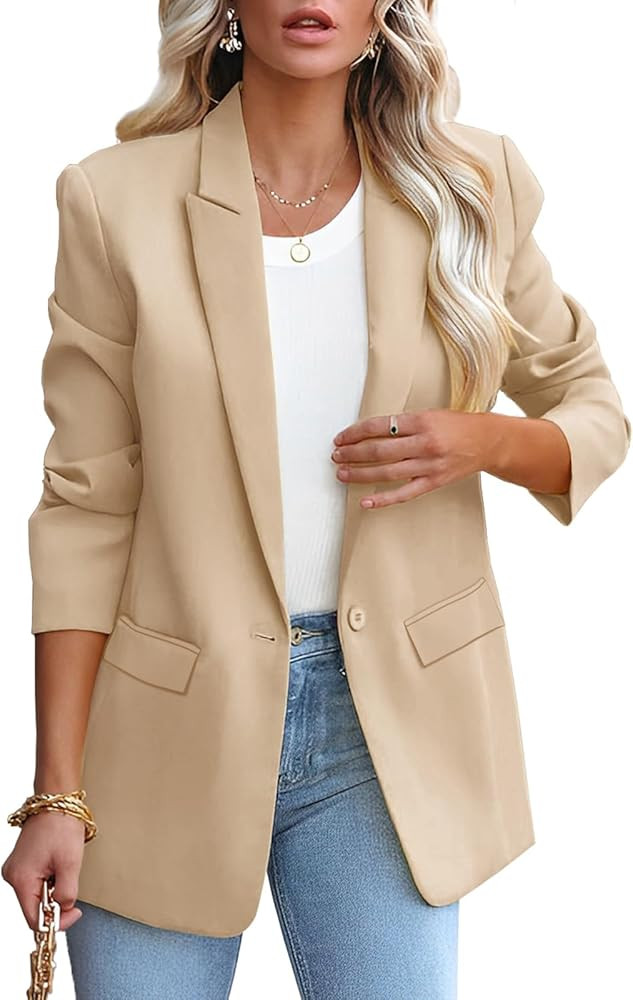Womens Casual Loose Blazers Long Sleeve Pockets Work Office Jacket Blazer | Amazon (US)