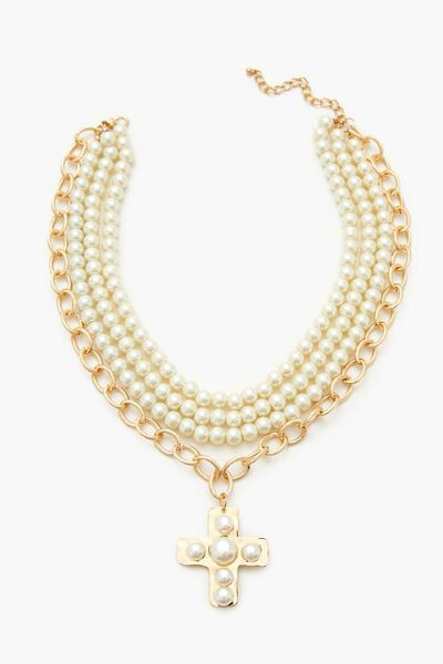 Layered Faux Pearl Cross Necklace | Forever 21