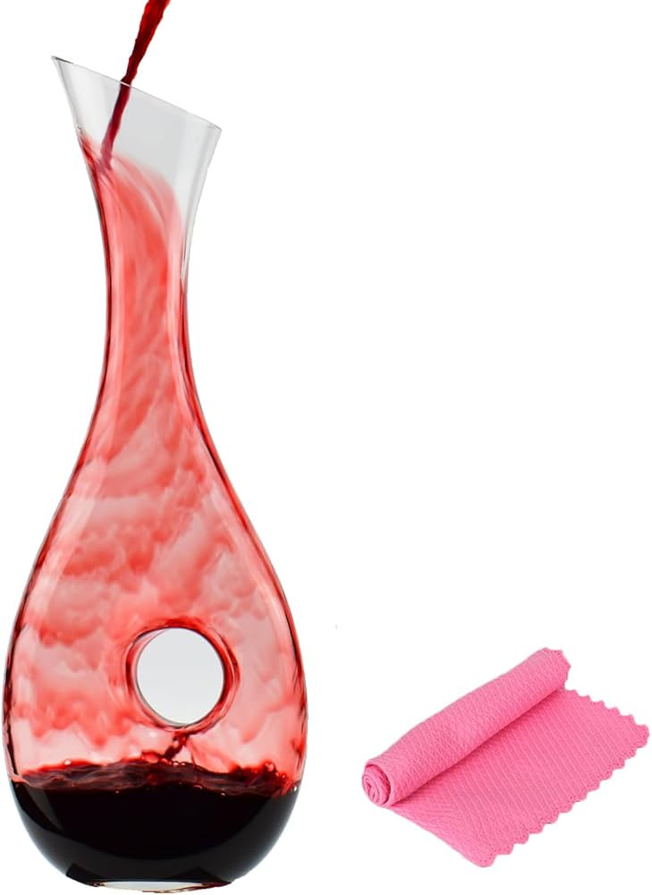 BOQO Wine Decanter - Crystal Glass Wine Carafe，40oz Lead-Free Crystal Red Wine Decanter Set,Han... | Amazon (US)