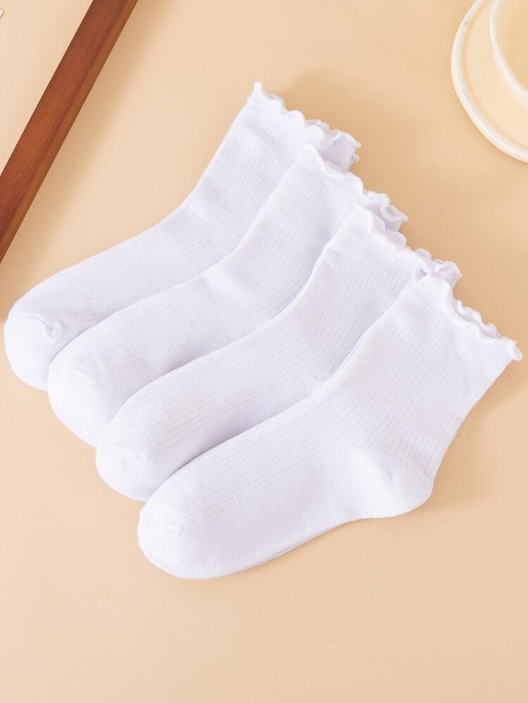 4pairs Solid Lettuce Trim Crew Socks | SHEIN