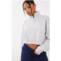 Dove Grey Half Zip High Neck Crop Sweat | PrettyLittleThing US