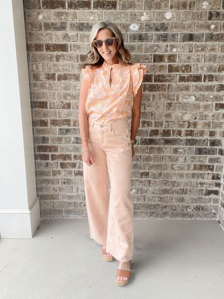 This flutter sleeve top is perfect for summer paired oh my favorite Old Navy peach jeans. Wearing small on top and size 2 in jeans  

#LTKWorkwear #LTKStyleTip #LTKFindsUnder50