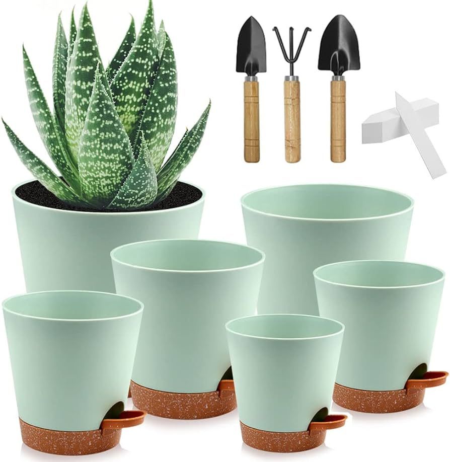 Self Watering Plant Pots Indoor Outdoor, 8/7/6.5/6/5.5/5 Inches Planters with Drainage Holes, Res... | Amazon (US)
