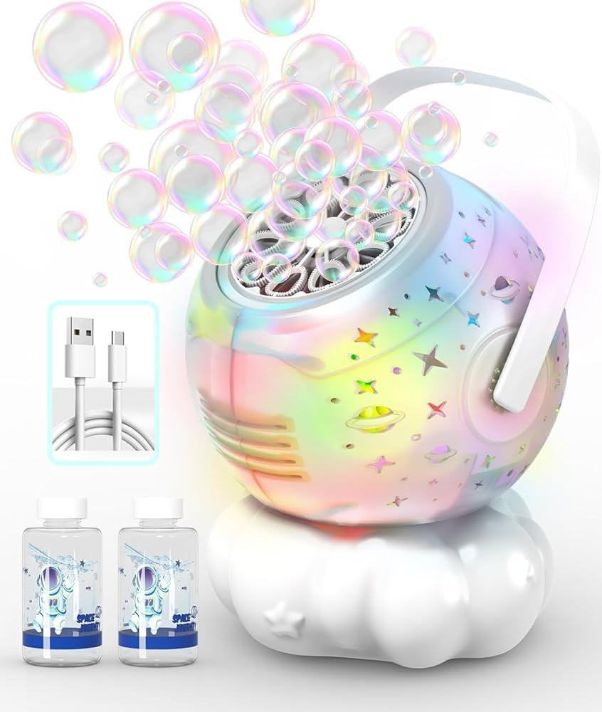 Rechargeable Bubble Machine, Bubble Maker for Kids with Colorful LED Light, Make Large Bubbles, 6... | Amazon (US)