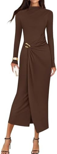 ZESICA Women's 2025 Fall Long Sleeve Bodycon Dress Mock Neck Party Cocktail Wedding Guest Long Mi... | Amazon (US)