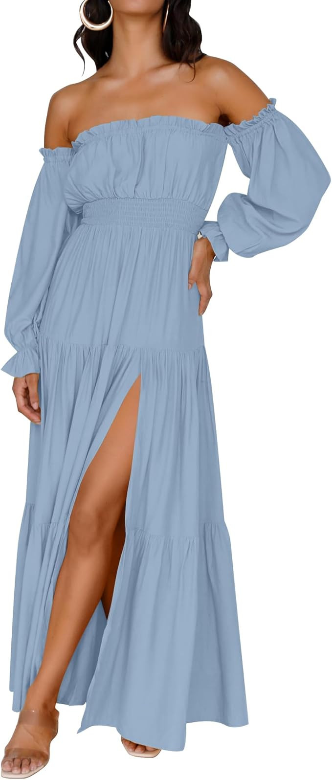 ZESICA Women's Boho Off Shoulder Wedding Guest Dress 2026 Spring Summer Side Split Flowy A Line L... | Amazon (US)
