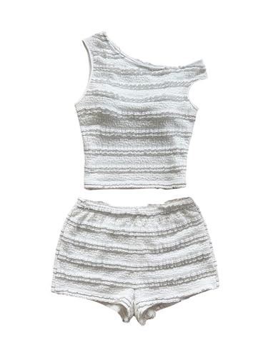 SOLY HUX Women's 2 Piece Striped Off The Shoulder Crop Tops and Mini Shorts Set Summer Y2K Going ... | Amazon (US)