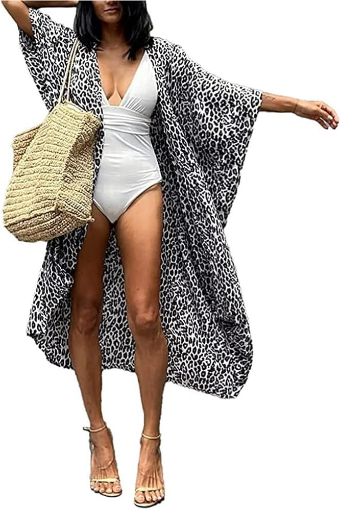 Stylish Tie Dye Open Front Long Kimono Swimsuit Cover up for Women Kaftan Dress Cardigan with Bel... | Amazon (US)