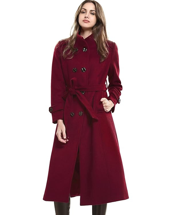 Escalier Women's Wool Trench Coat Winter Double-Breasted Jacket with Belts | Amazon (US)
