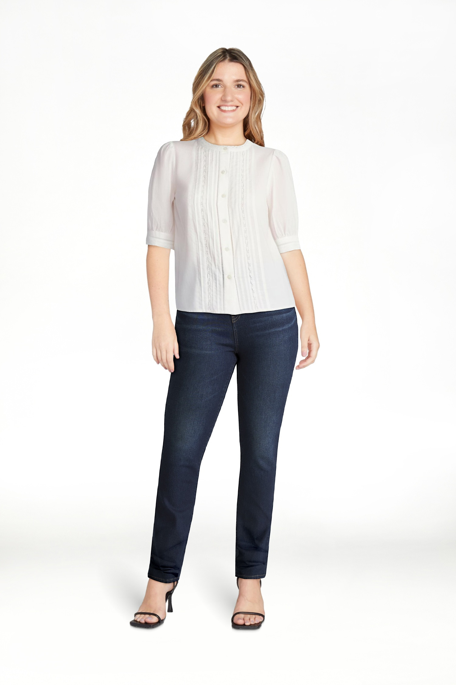 Time and Tru Women's and Women's Plus Cotton Lace Inset Blouse with Elbow Length Sleeves, Sizes X... | Walmart (US)