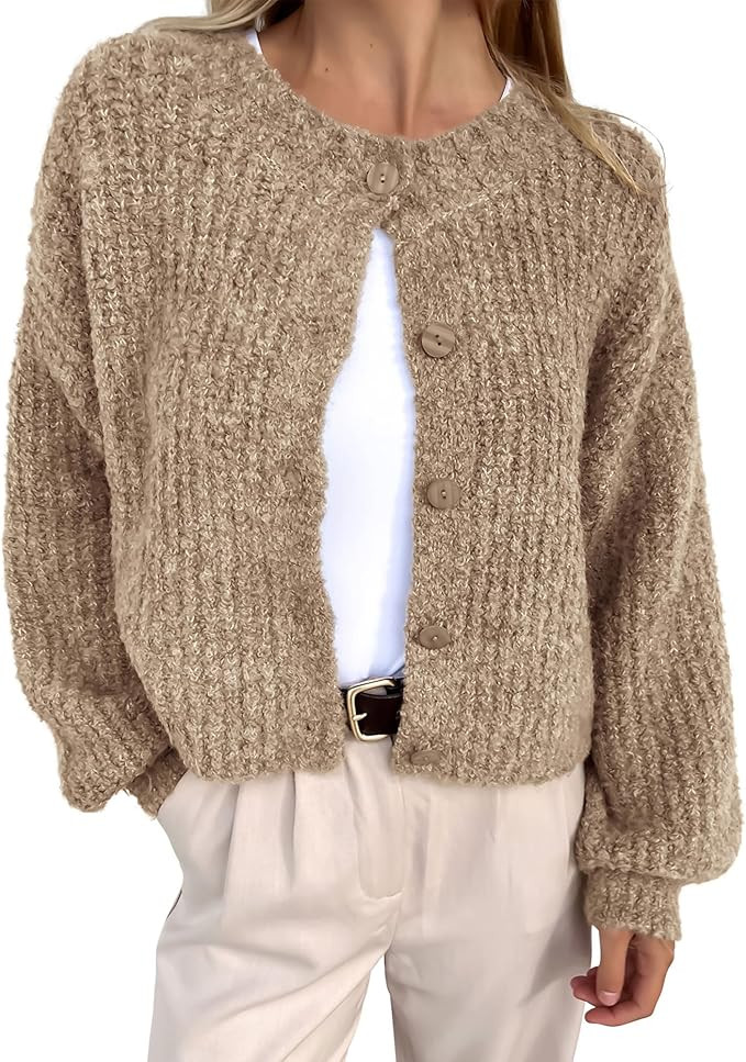 BTFBM Women's Chunky Knit Fall Cardigan 2024 Winter Long Sleeve Button Down Soft Loose Cropped Sw... | Amazon (US)